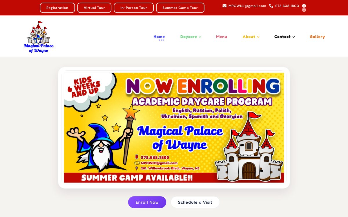 Homepage of the Magical Palace of Wayne website, designed by Garden State Consulting Group